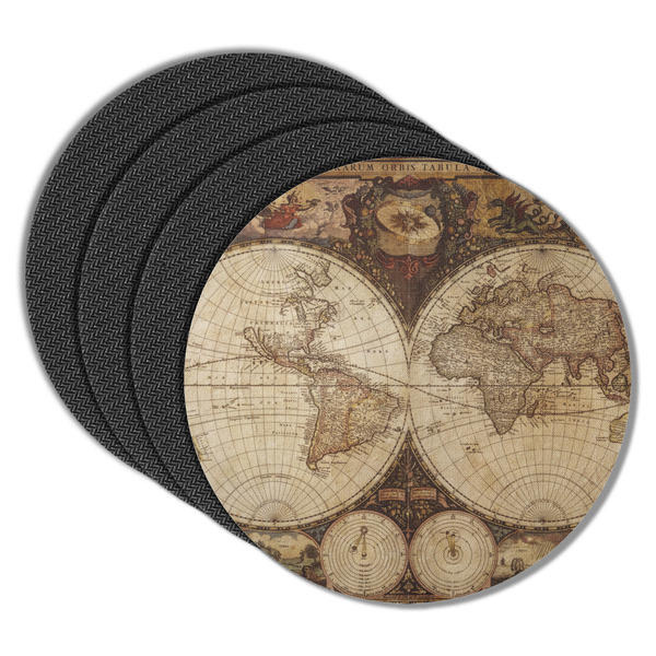 Vintage World Map Round Coaster Rubber Back - Main
