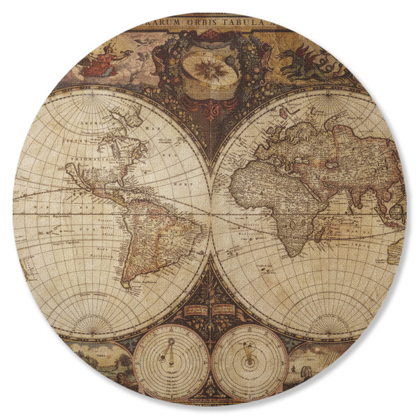 Vintage World Map Round Coaster Rubber Back - Single
