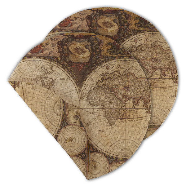 Vintage World Map Round Linen Placemats - MAIN (Double-Sided)