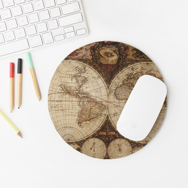 Vintage World Map Round Mousepad - LIFESTYLE 2