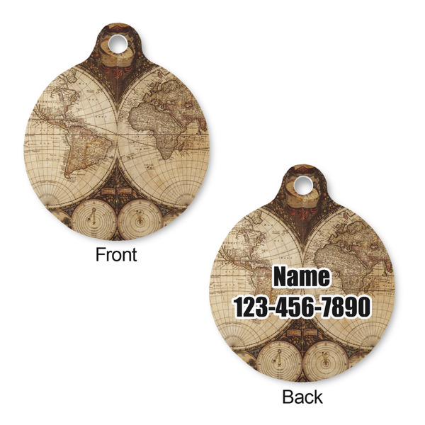 Vintage World Map Round Pet ID Tag - Large - Approval