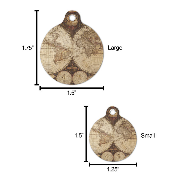Vintage World Map Round Pet ID Tag - Large - Comparison Scale