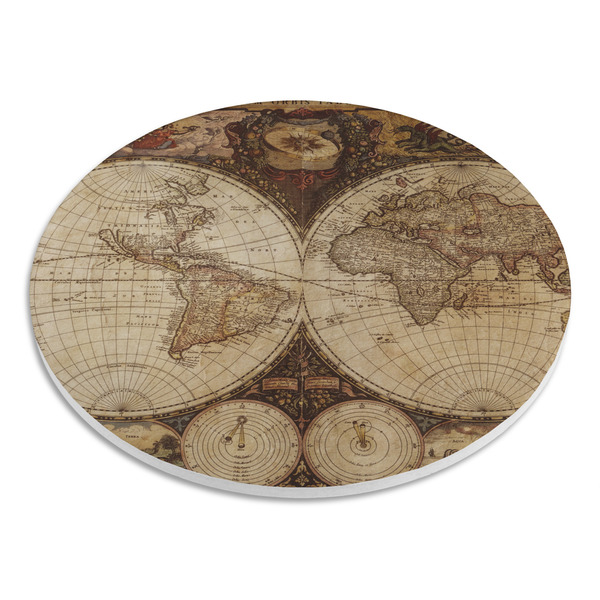 Vintage World Map Round Stone Trivet - Angle View