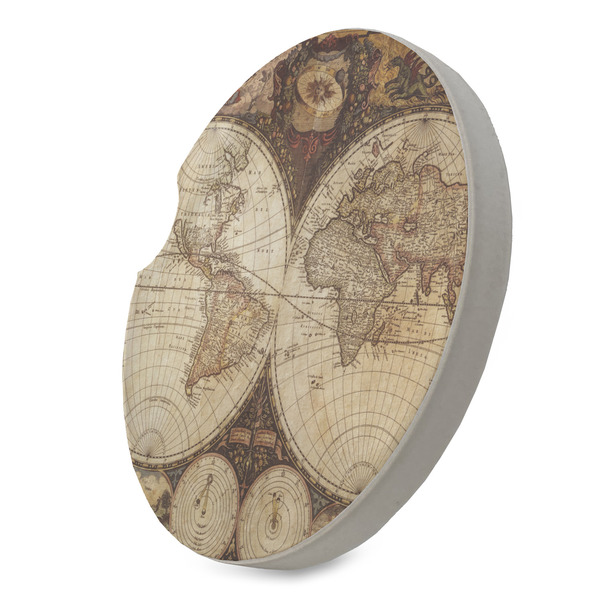 Vintage World Map Sandstone Car Coaster - STANDING ANGLE