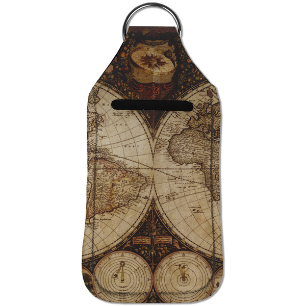 Vintage World Map Sanitizer Holder Keychain - Large (Front)