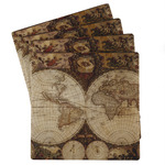 Vintage World Map Absorbent Stone Coasters - Set of 4