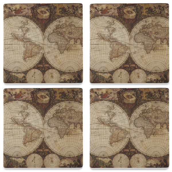 Vintage World Map Set of 4 Sandstone Coasters - See All 4 View