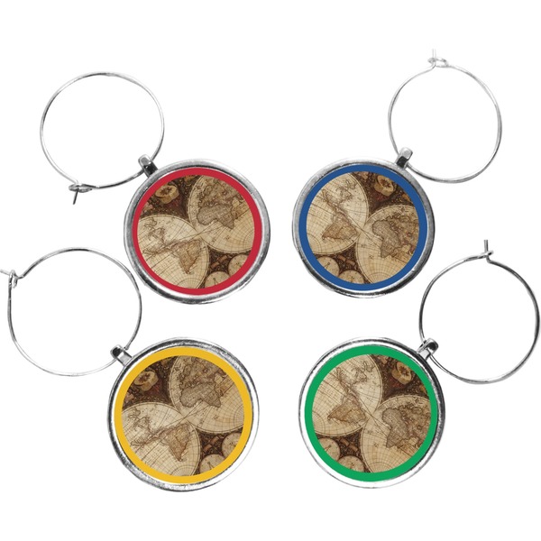 Custom Vintage World Map Wine Charms (Set of 4)