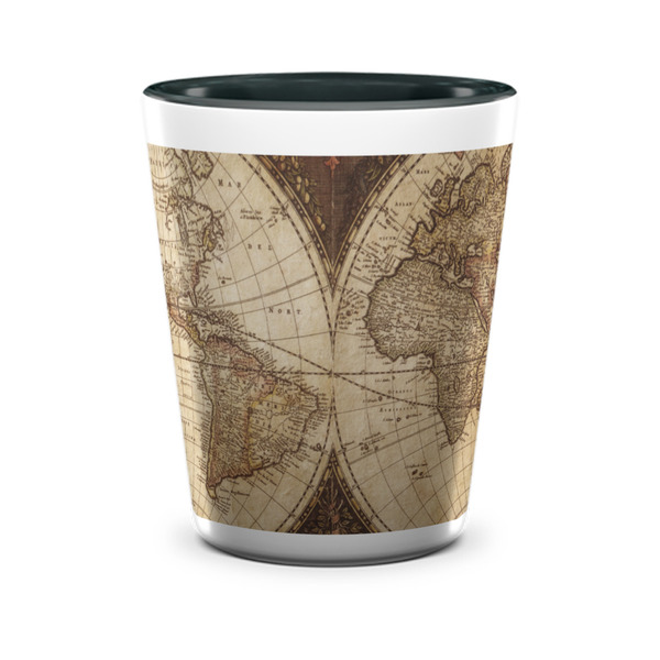 Custom Vintage World Map Ceramic Shot Glass - 1.5 oz - Two Tone - Set of 4