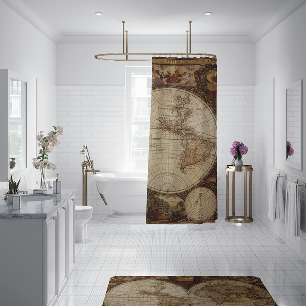 Vintage World Map Shower Curtain - Custom Size