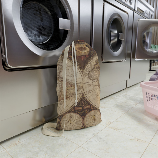 Vintage World Map Small Landry Bag - In Context
