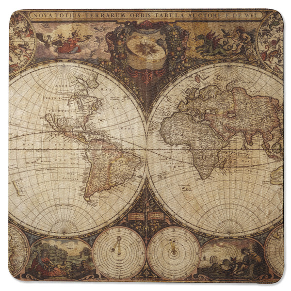 Vintage World Map Square Coaster Rubber Back - Single
