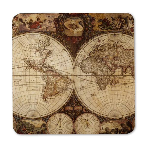 Vintage World Map Square Fridge Magnet - FRONT