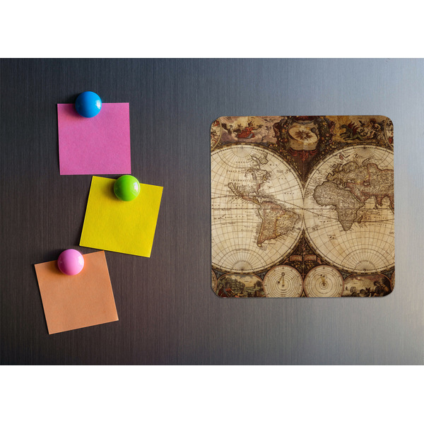 Vintage World Map Square Fridge Magnet - LIFESTYLE