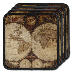 Vintage World Map Iron On Square Patches - Set of 4
