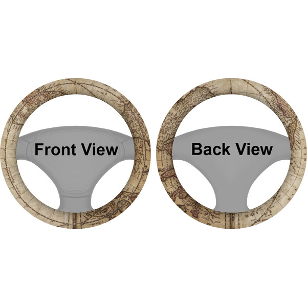 Vintage World Map Steering Wheel Cover- Front and Back
