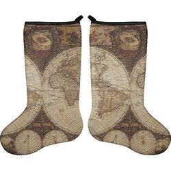 Vintage World Map Holiday Stocking - Double-Sided - Neoprene