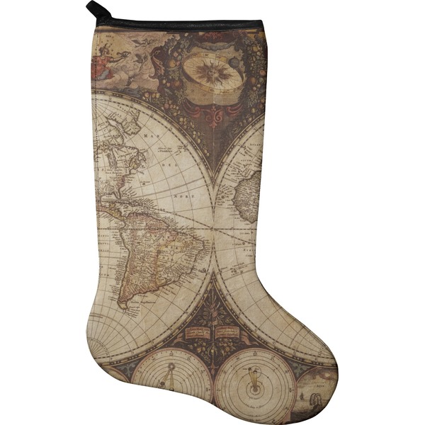 Custom Vintage World Map Holiday Stocking - Neoprene