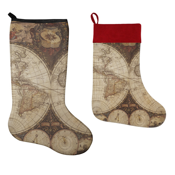 Vintage World Map Stockings - Side by Side compare