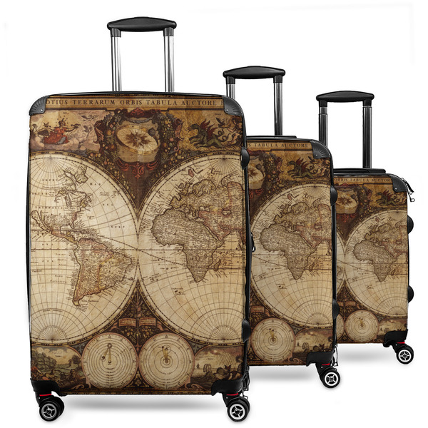 Custom Vintage World Map 3 Piece Luggage Set - 20" Carry On, 24" Medium Checked, 28" Large Checked