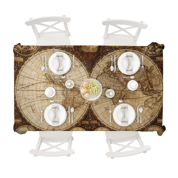 Vintage World Map Tablecloths (58"x102") - TOP VIEW (with plates)