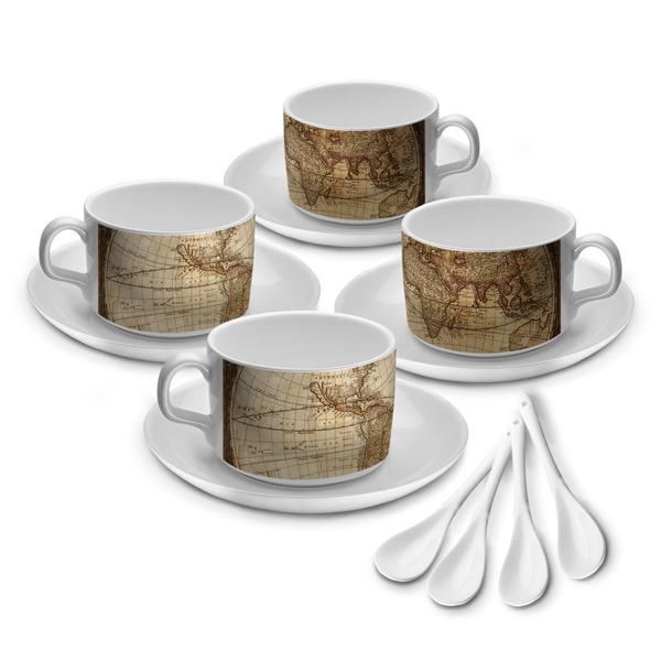 Custom Vintage World Map Tea Cup - Set of 4