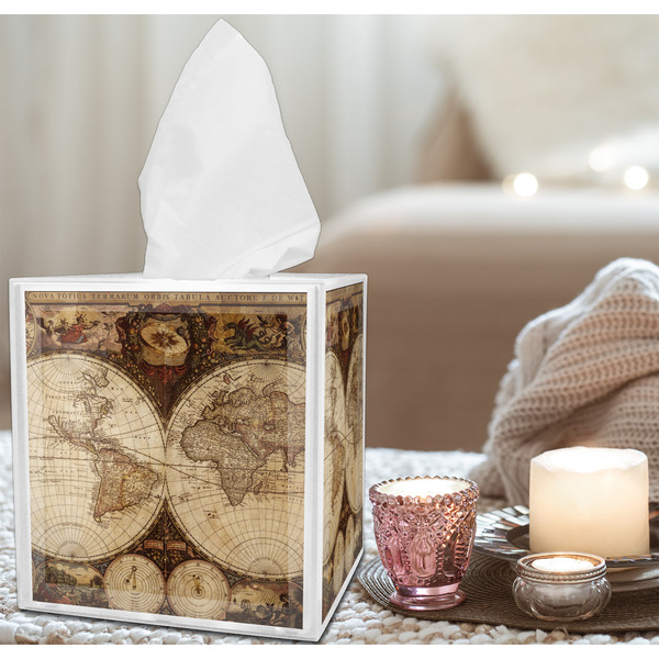 Vintage World Map Tissue Box - LIFESTYLE