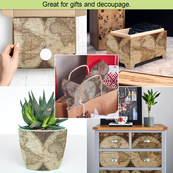 Vintage World Map Tissue Paper - In Use Collage