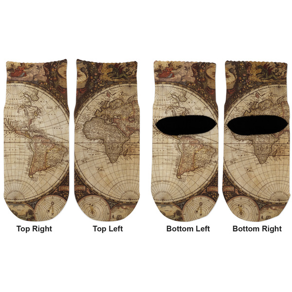 Vintage World Map Toddler Ankle Socks - Double Pair - Front and Back - Apvl