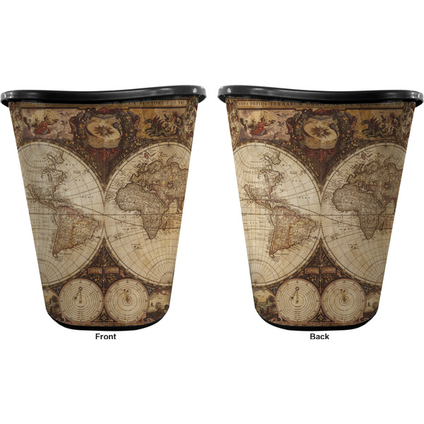 Vintage World Map Trash Can Black - Front and Back - Apvl