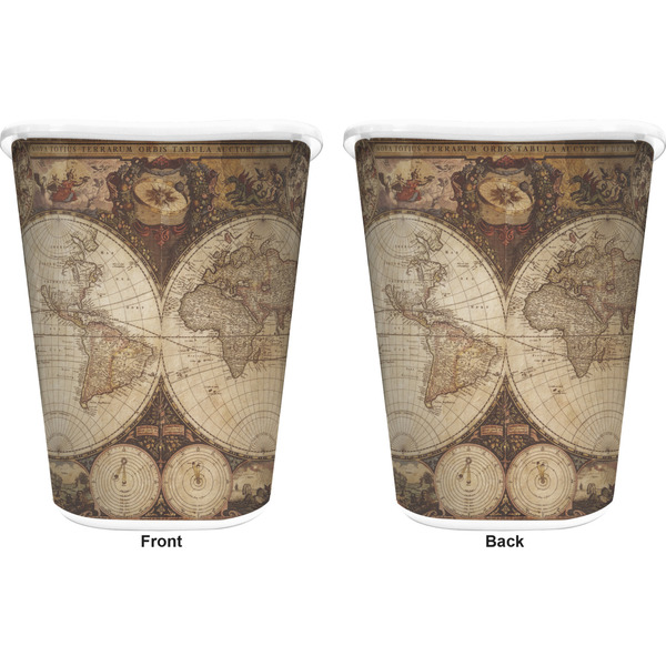 Vintage World Map Trash Can White - Front and Back - Apvl