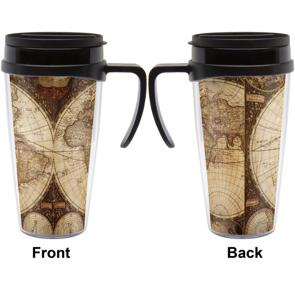 Vintage World Map Travel Mug with Black Handle - Approval