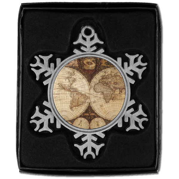 Vintage World Map Vintage Snowflake - In box