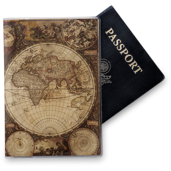 Custom Vintage World Map Vinyl Passport Holder