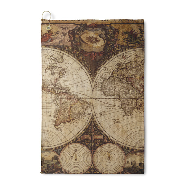 Custom Vintage World Map Waffle Weave Golf Towel