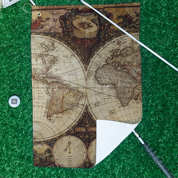 Vintage World Map Waffle Weave Golf Towel - In Context