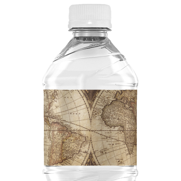 Custom Vintage World Map Water Bottle Labels - Custom Sized