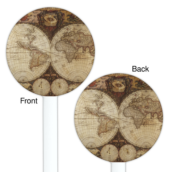 Vintage World Map White Plastic 5.5" Stir Stick - Double Sided - Round - Front & Back