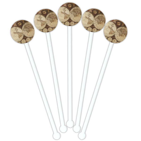 Vintage World Map White Plastic 5.5" Stir Stick - Fan View