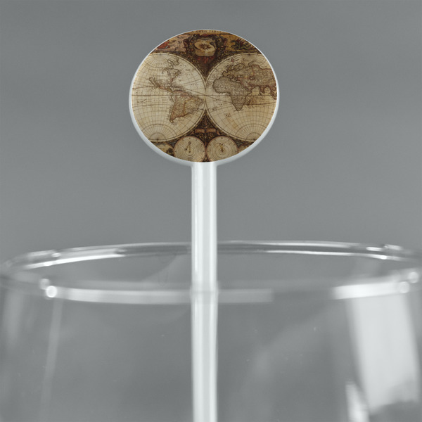 Vintage World Map White Plastic 5.5" Stir Stick - Round - Main