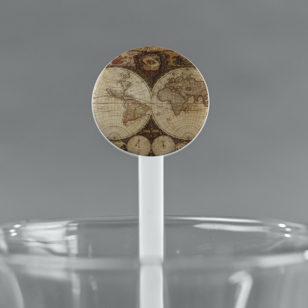 Vintage World Map White Plastic 7" Stir Stick - Round - Main