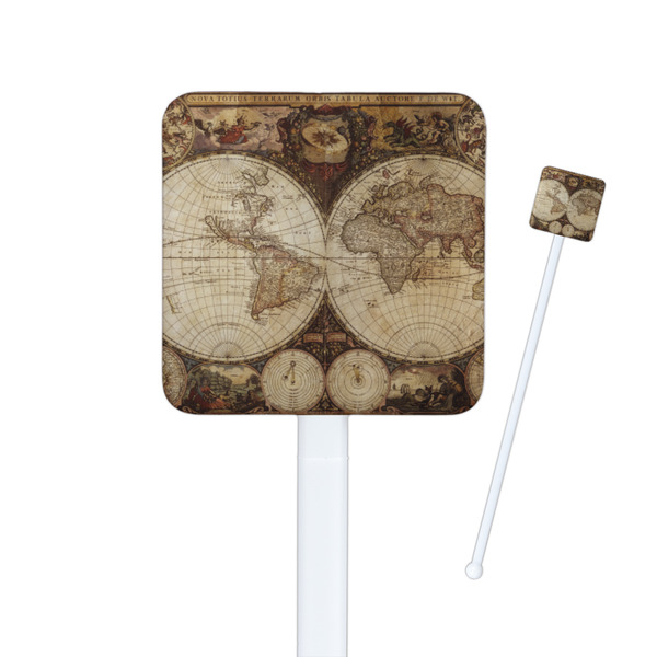 Custom Vintage World Map Square Plastic Stir Sticks