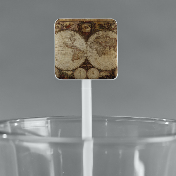 Vintage World Map White Plastic Stir Stick - Square - Main