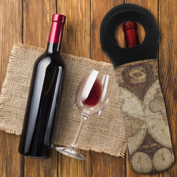 Vintage World Map Wine Tote Bag - FLATLAY