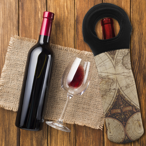 Vintage World Map Wine Tote Bag - FLATLAY