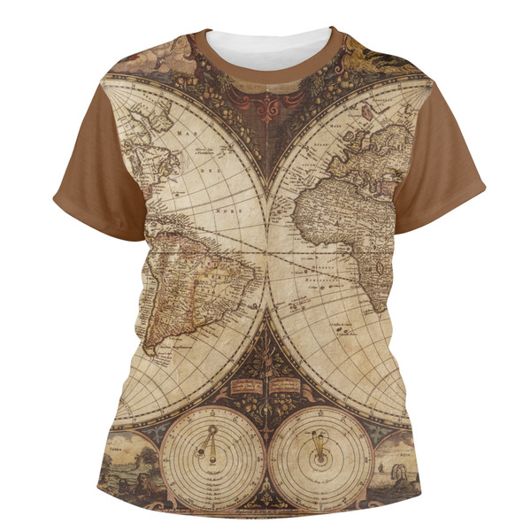 Custom Vintage World Map Women's Crew T-Shirt - Medium