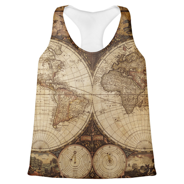 Custom Vintage World Map Womens Racerback Tank Top - 2X Large