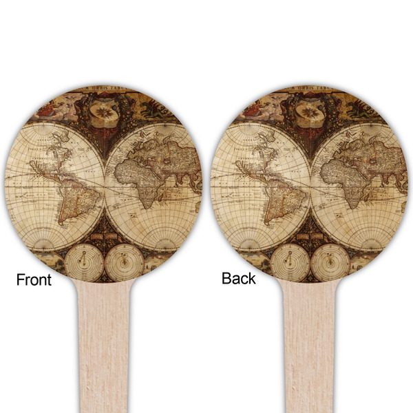 Vintage World Map Wooden 4" Food Pick - Round - Double Sided - Front & Back