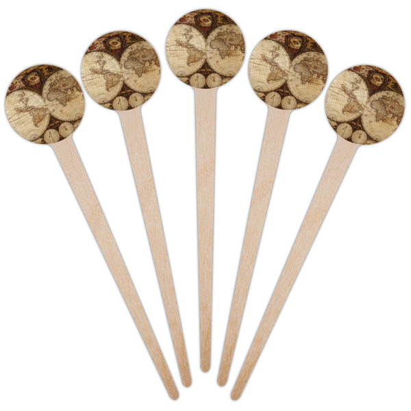 Vintage World Map Wooden 4" Food Pick - Round - Fan View