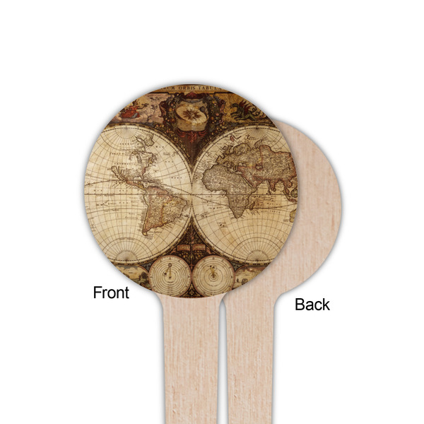Vintage World Map Wooden 4" Food Pick - Round - Single Sided - Front & Back